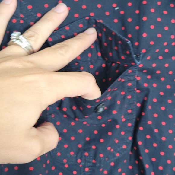 Tommy Hilfiger Navy Blue Red Polka Dots 100% Cotton Button-Up Shirt Preppy Sz M - Picture 3 of 10